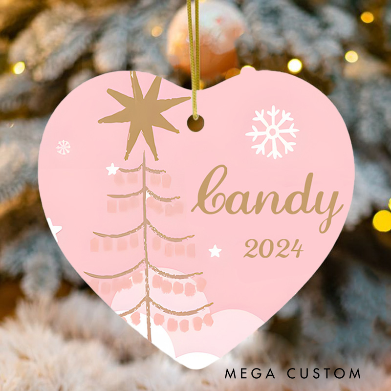 Personalized Pink Christmas Tree Ornament Featuring Elegant Holiday Accents Christmas Ornament