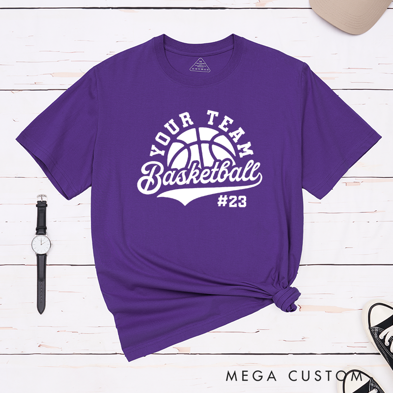 Personalized Basketball T-Shirt with Your Team Name Bold Graphic and Custom Jersey Number