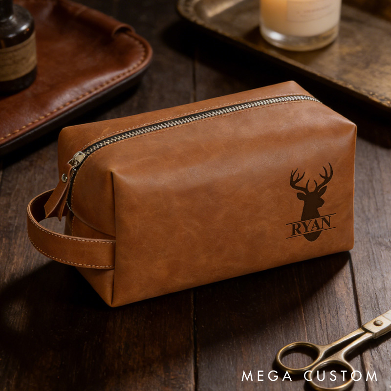 Personalized Name Deer Hunting Toiletry Bag Custom Hunter Dopp Kits for Deer Hunter Dad Husband Father Gift