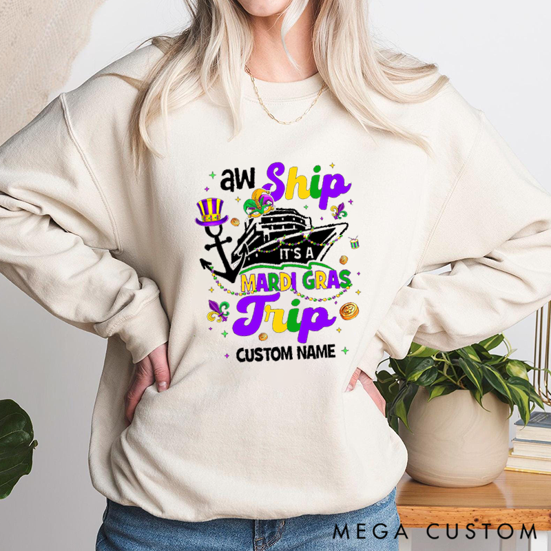 Personalized Mardi Gras Cruise Trip With Name Classic Sweatshirt Mardi Gras Vacation Mardi Gras Trip Apparel Cruise Lover Gift