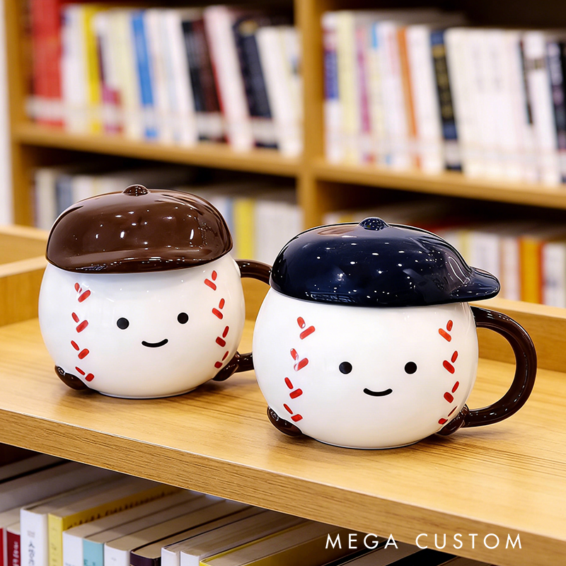 Personalized Baseball Cap Mug Set with Charming Face Design