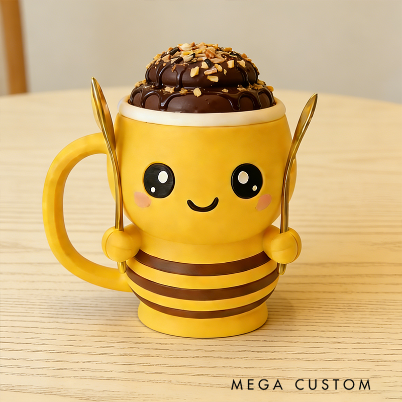 Personalized Cute Bee Ice Cream Pint Holder with Spoon Slots Eco-Friendly 3D Print for Gardening Lovers