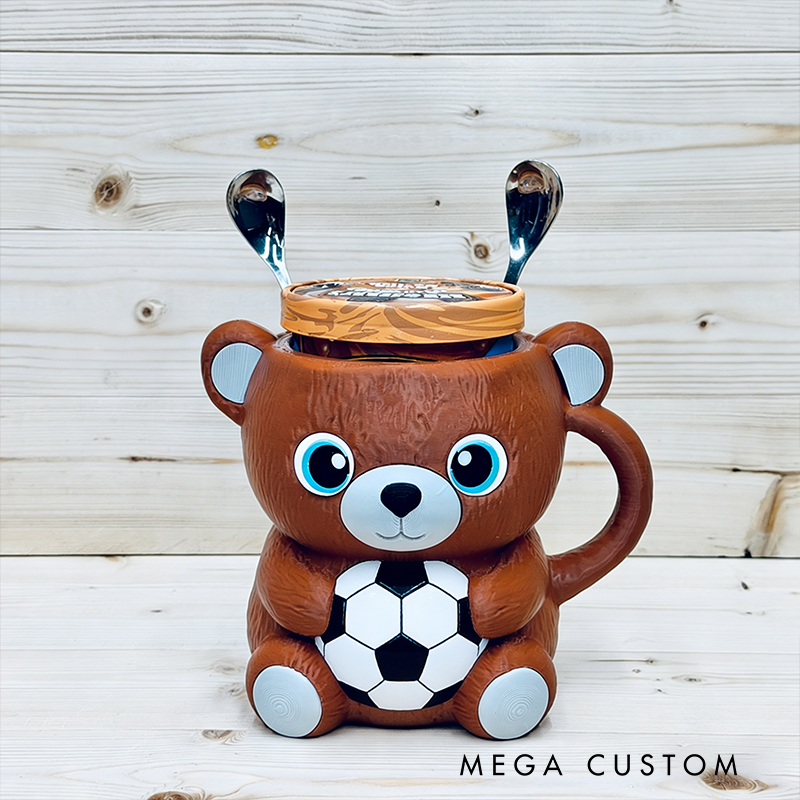 Personalized 3D-Printed Sport Bear Ice Cream Cozies with Spoon Ears Design