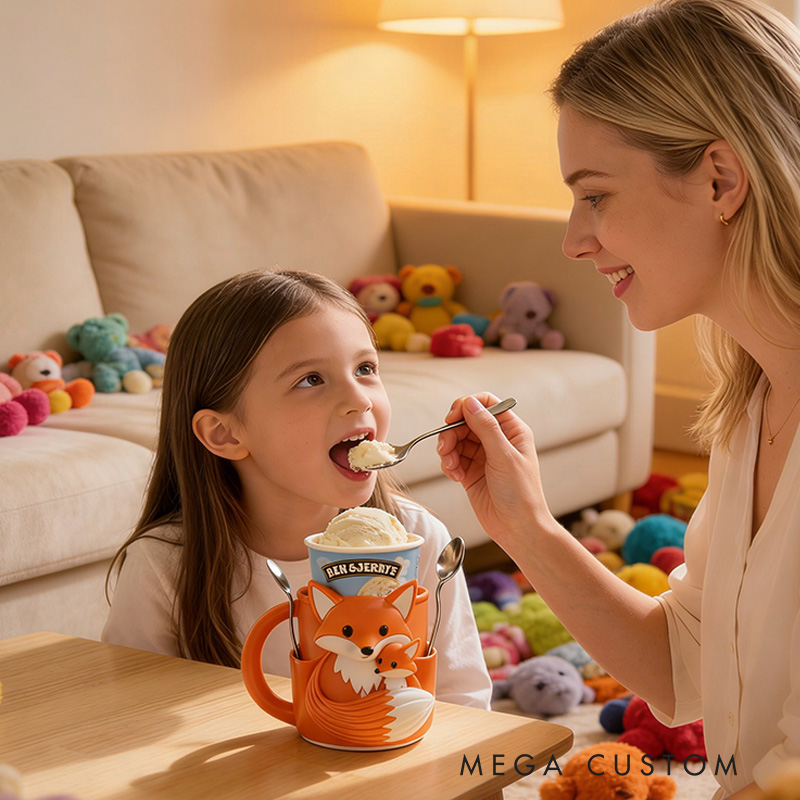 Personalized Adorable Fox Ice Cream Cozy Pint Holder 3D Printed with Spoon Slots for Mom Kids Ice Cream Lover