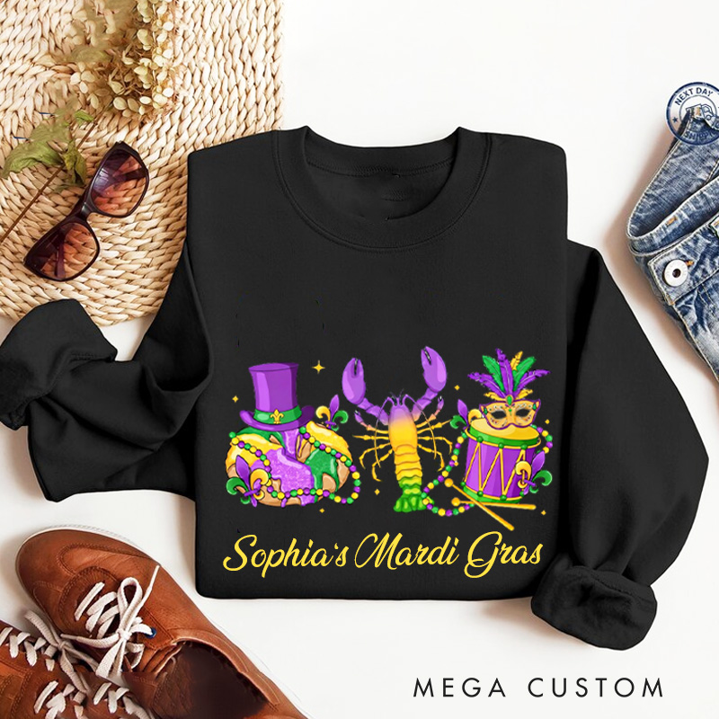 Personalized Mardi Gras King Cake Sweatshirt with Name Donut Coquette Sweatshirt Fat Tuesday Shirt Gift for Baking Lover Her Cake Lover