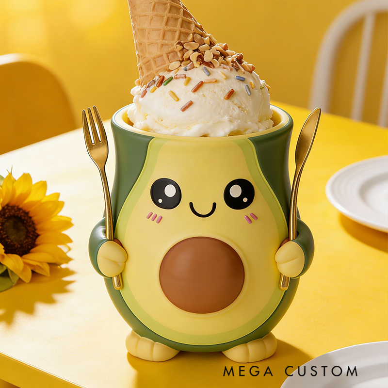 Personalized Cutea Vocado Ice Cream Pint Holder with Spoon Slots Eco-Friendly 3D Print for Gardening Lovers