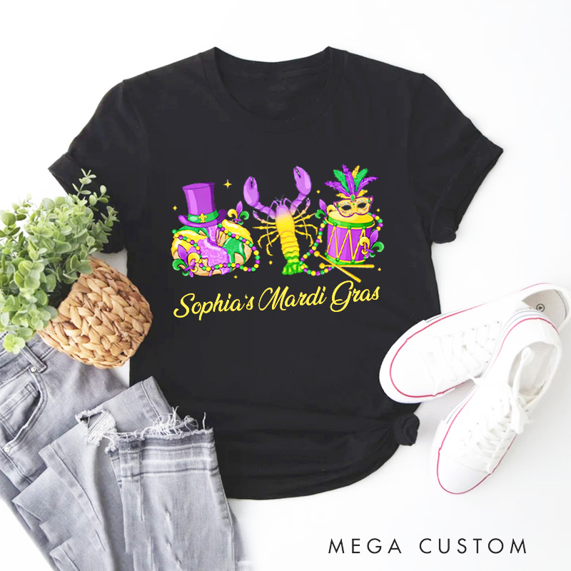 Personalized Mardi Gras King Cake Classic T-Shirts Donut Coquette Tee with Name Fat Tuesday Shirt for Donut Lover Baker Baking Lover