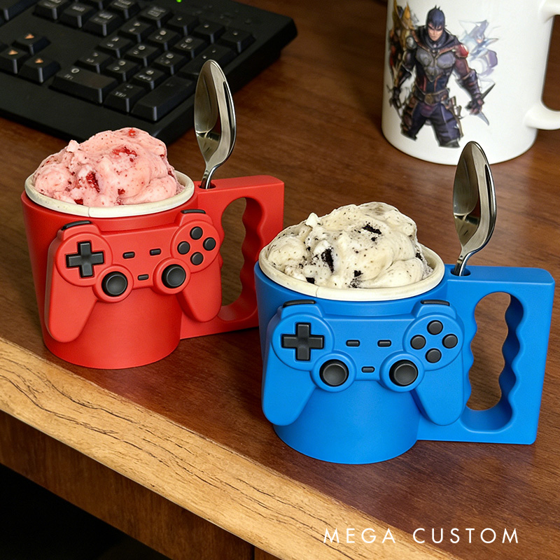 Personalized Couple Controller Gamer Ice Cream Pint Holder with Spoon Slots Eco-Friendly 3D Print for Game Lovers