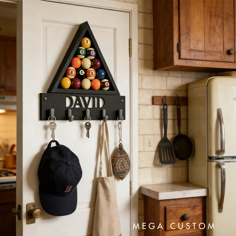 Personalized Billiards 3D Printed Key Holder with Custom Name for Billiards Enthusiasts