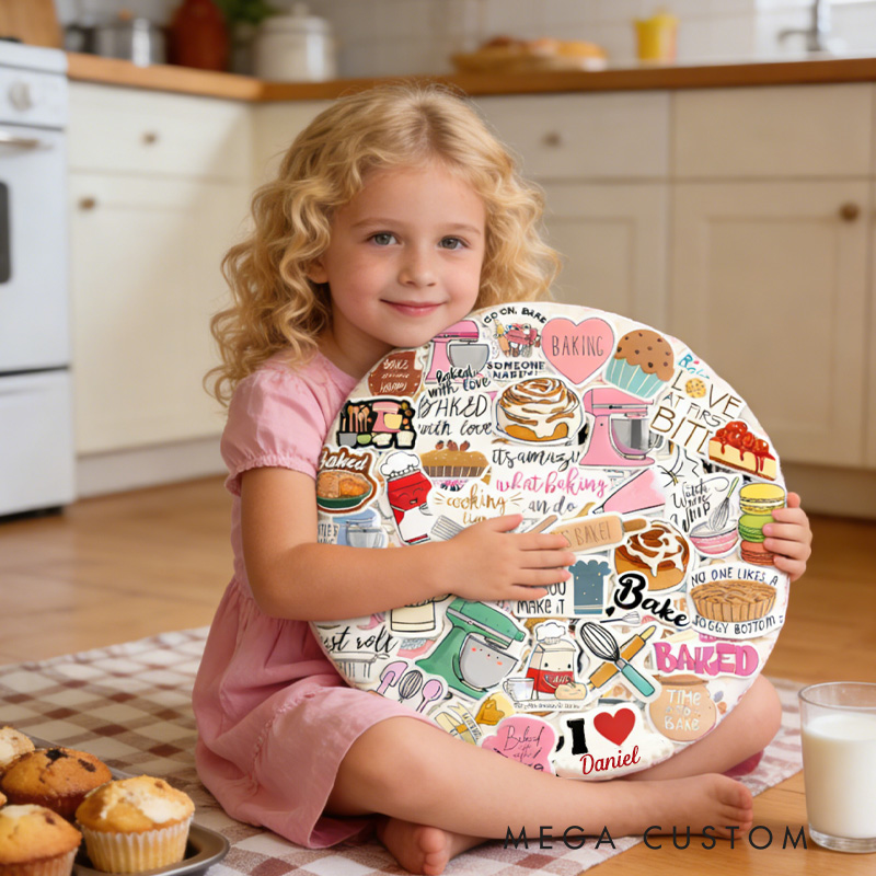 Personalized Baking Tool Throw Pillow Graphic 3D Print I Love Baking Pillow with Name for Boyfriend Girlfriend Book Lover Valentines Gift