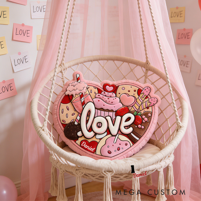 Personalized Cupcake Heart Shape Throw Pillow Graphic 3D Print Baking Heart Pillow with Name for Boyfriend Girlfriend Baking Lover Valentines Gift