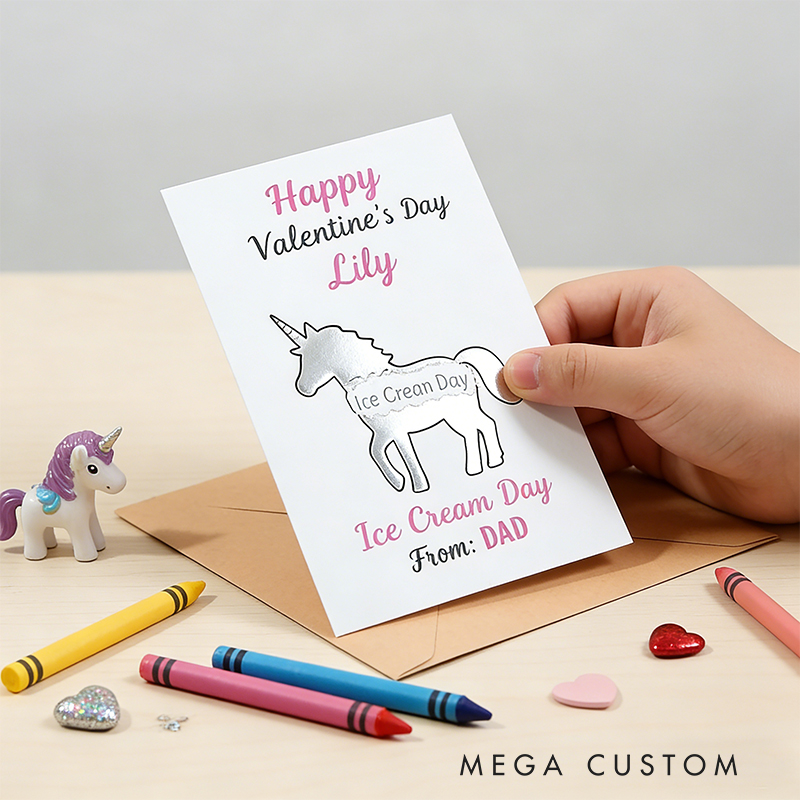 Personalized Unicorn Scratch-Off Card Custom Name & Message Adorable Valentine’s Day Surprise for Kids