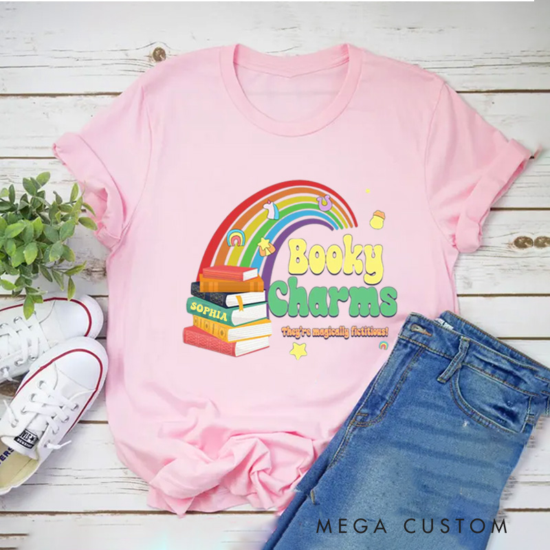 Personalized Booky Charms Bookish Classic T-Shirts Retro St. Patrick's Day Reading Shirt with Name Tee for Book Lover Bookworm Girlfriend Wife Women Gift