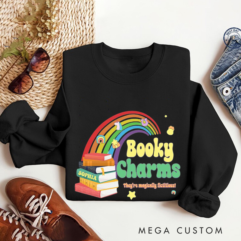Personalized Booky Charms Sweatshirt Retro Bookish Sweatshirt with Name St. Patrick's Day Gift for Book Lover Reader Girlfriend Wife Librarian