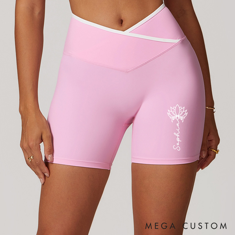 Personalized Yoga Lotus Yoga Training Shorts Custom Name Yoga Shorts Yoga Gym Gifts Women Her