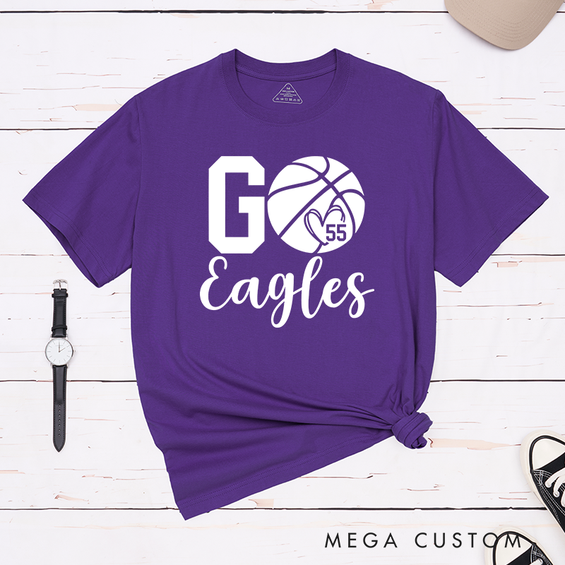Personalized Basketball T-Shirt with Custom Team Name, Number, and Go Team Design