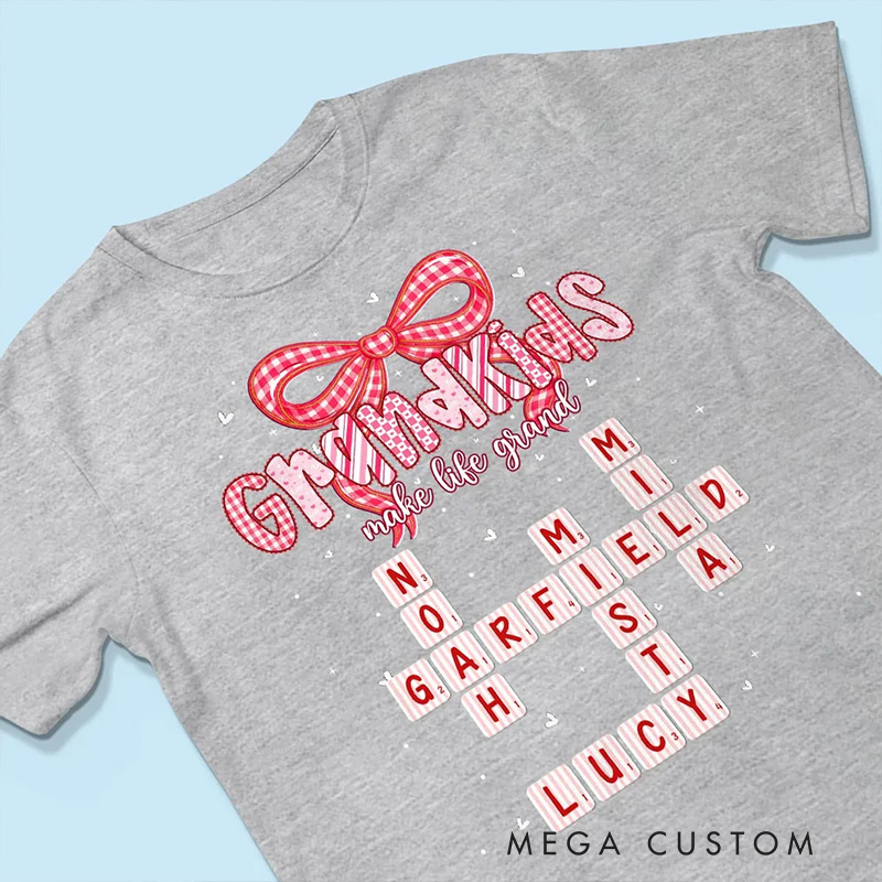 Personalized Shirt Grandkids Make Life Grand Preppy Valentine Pattern Crossword Puzzle Art Shirt Valentine's Day Gift For Grandma