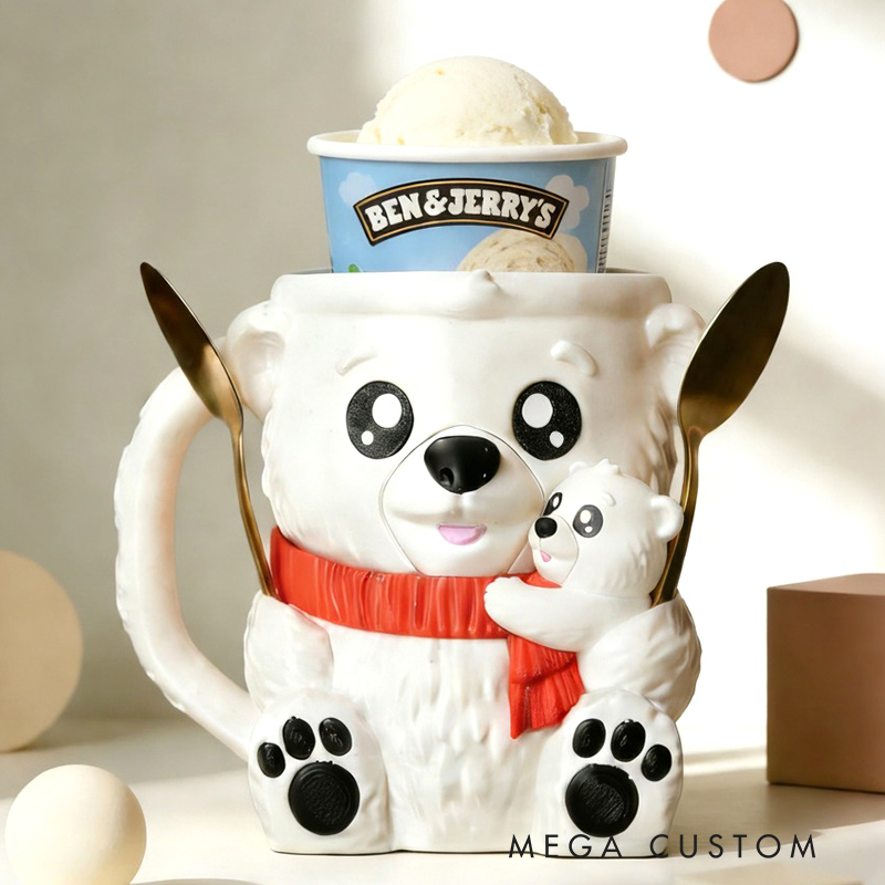Personalized Adorable Bear Ice Cream Cozy Pint Holder 3D Printed with Spoon Slots & Snack Drawer for Mom Kids Ice Cream Lover