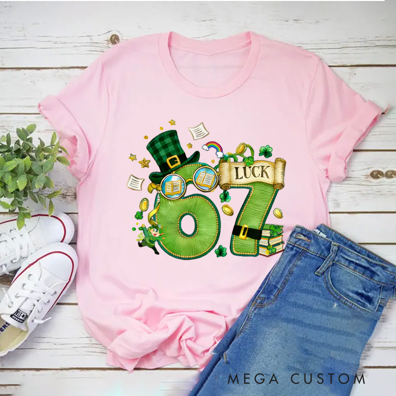 Personalized 67 Reading Classic T-Shirts Shamrock Green Leprechaun Shirt with Name for Book Lover Bookworm Girlfriend Wife Women Gift