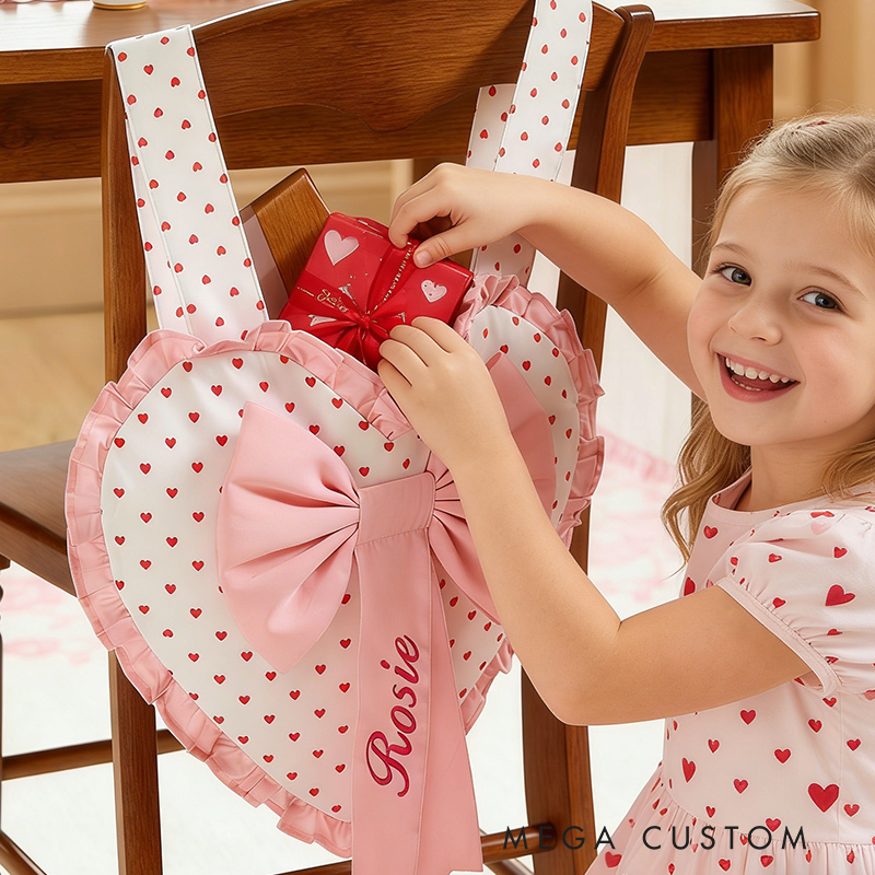 Personalized Valentine’s Day Chairbacker Gift Bag Custom Name Heart Shaped Decoration for Kids Perfect for Surprises
