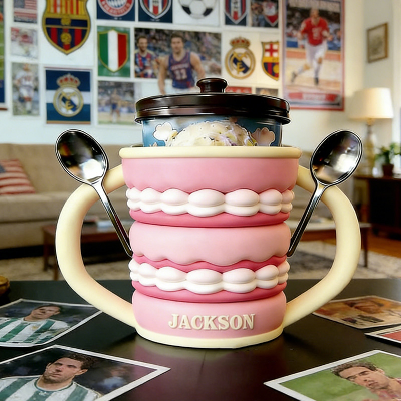 Personalized Adorable Macaron Ice Cream Cozy Pint Holder 3D Printed with Spoon Slots for Mom Kids Ice Cream Lover