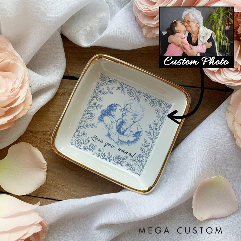 Personalized Mom Nana Jewelry Dish Family Photo Ring Dish Custom Portrait Ceramic Ring Dish Mom Photo Gift Family Lover Gift