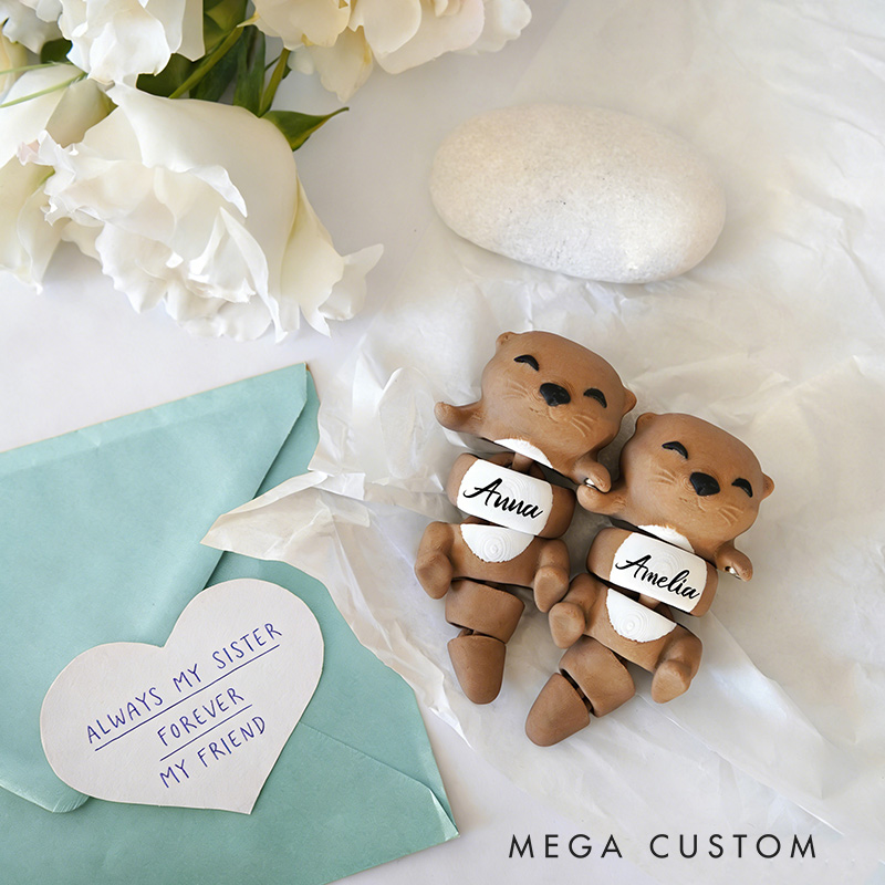 Personalized Adorable Otter Magnetic Hand-Holding Keychain 3D Printed Keyrings for Sisters Friend