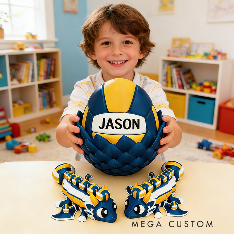 Personalized 3D Printed Volleyball Dragon and Egg Toy Set with Custom Name for Kids and Fans