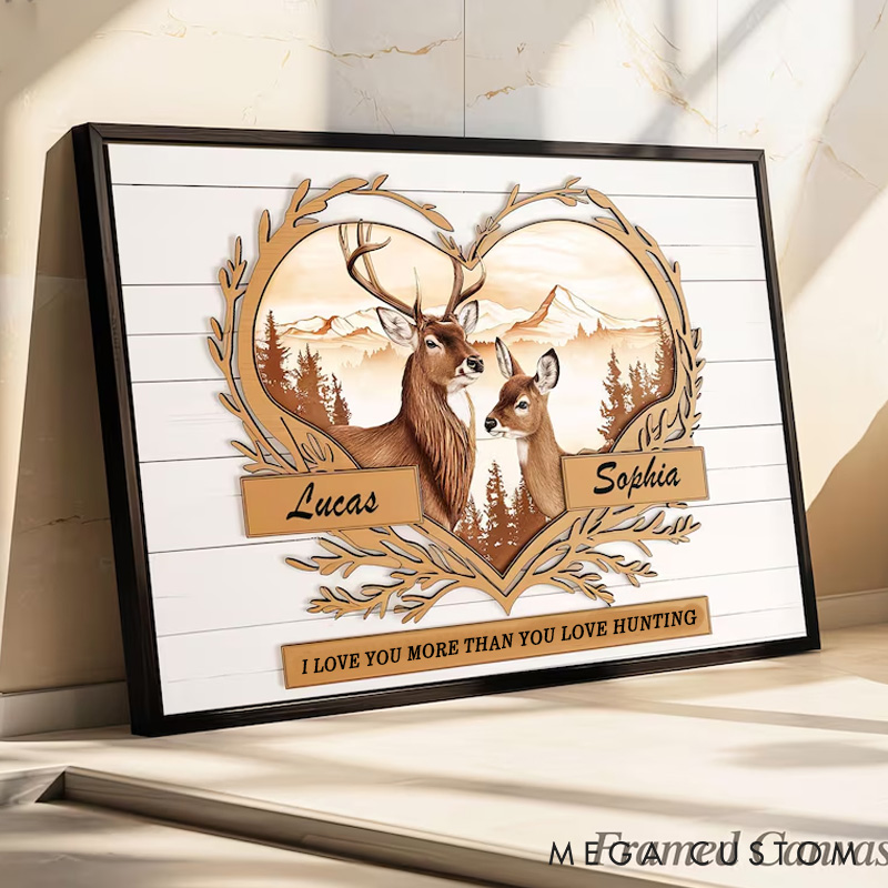 Personalized Deer Hunting Couple Wall Art Prints Custom Names Wall Hunting Lover Anniversary Gift