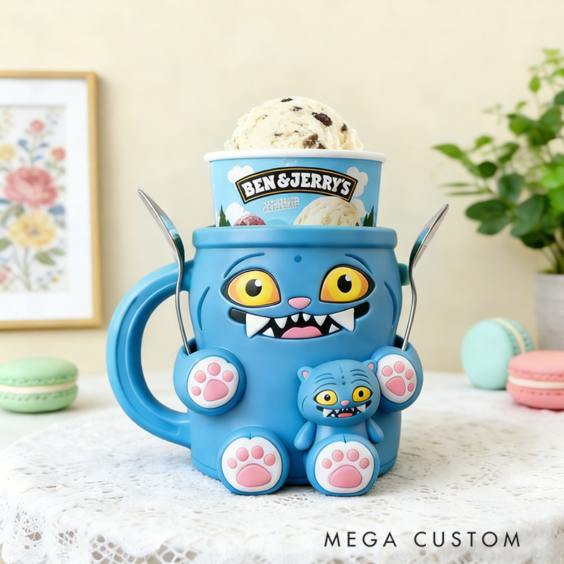 Personalized Ice Cream Cozy Pint Holder 3D Printed with Spoon Slots & Snack Drawer for Mom Kids Ice Cream Lover