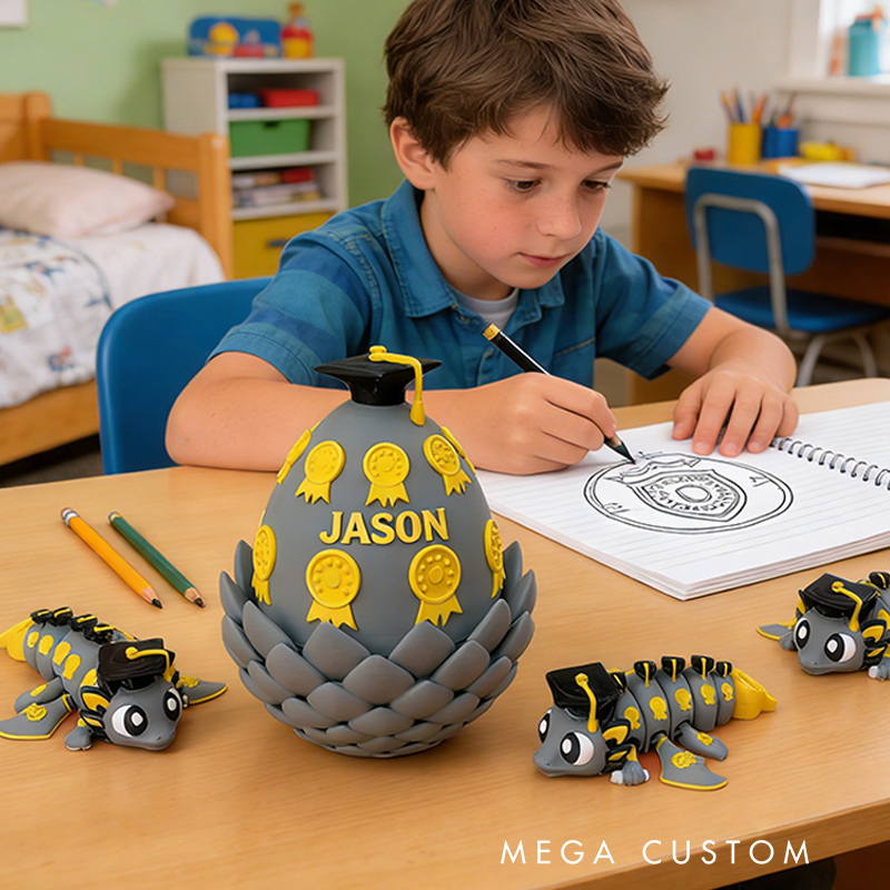 Personalized 3D Printed Graduation Dragon with Medal-Decorated Egg Toy with Custom Name for Kids and Graduates