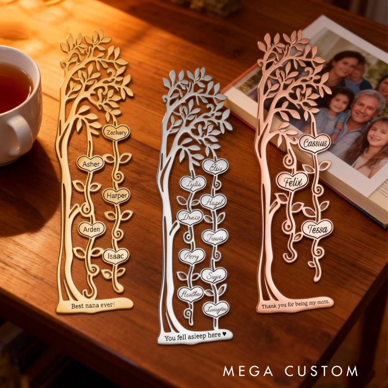 Personalized Family Tree Bookmark with 1-10 Names and Text Birthday Gift for Book Lover Reader Bookworm Bookish