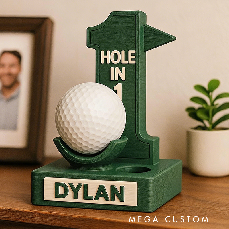 Personalized 3D Printed Hole-in-One Golf Ball Display Stand with Custom Name for Golf Enthusiasts