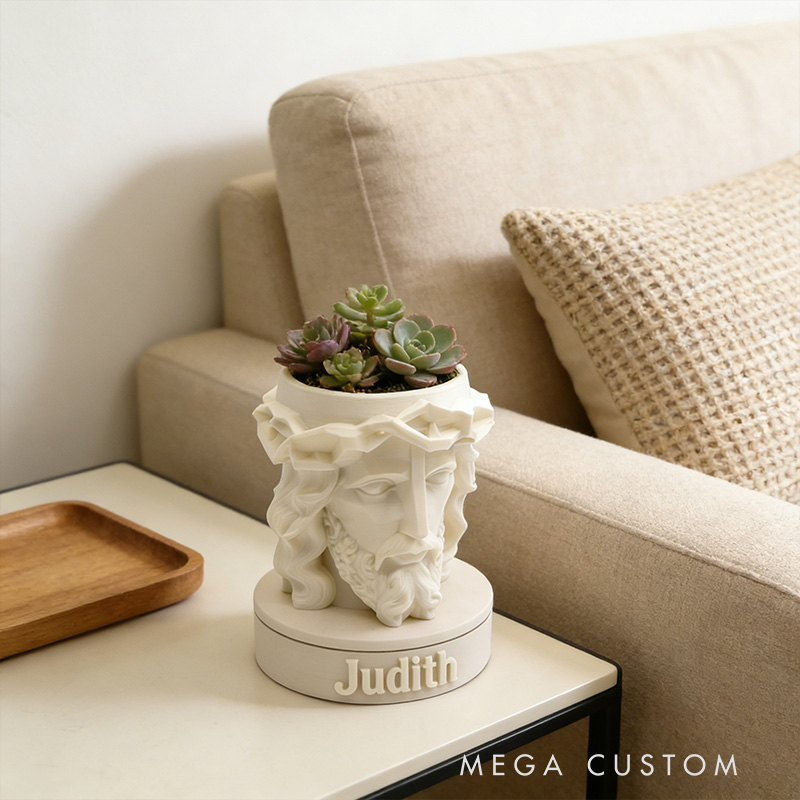 Personalized 3D Printed Jesus Crown of Thorns Christ Planter with Custom Name Can Also be Used as Pen Holder or Desk Organizer Religious Gift