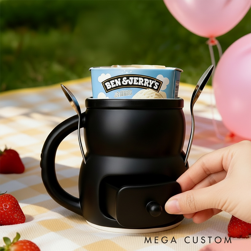 Personalized Adorable Panda Ice Cream Cozy Pint Holder 3D Printed with Spoon Slots & Snack Drawer for Mom Kids Ice Cream Lover