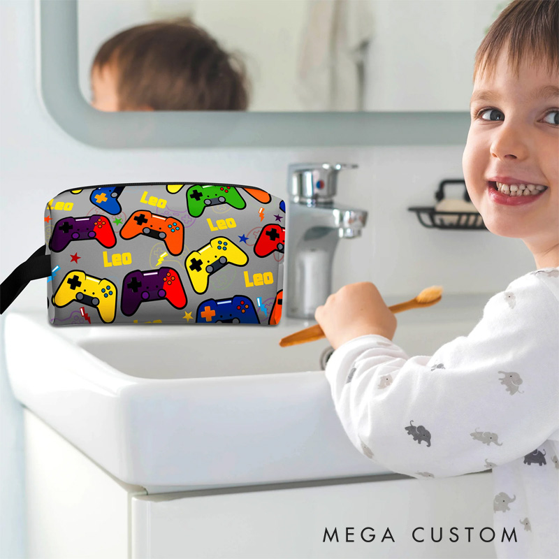 Personalized Pixel Ocean Game Portable Toiletry Bag with Zipper and Handle Dopp Kit Travel Accessory Birthday Gift for Game Lover Kids