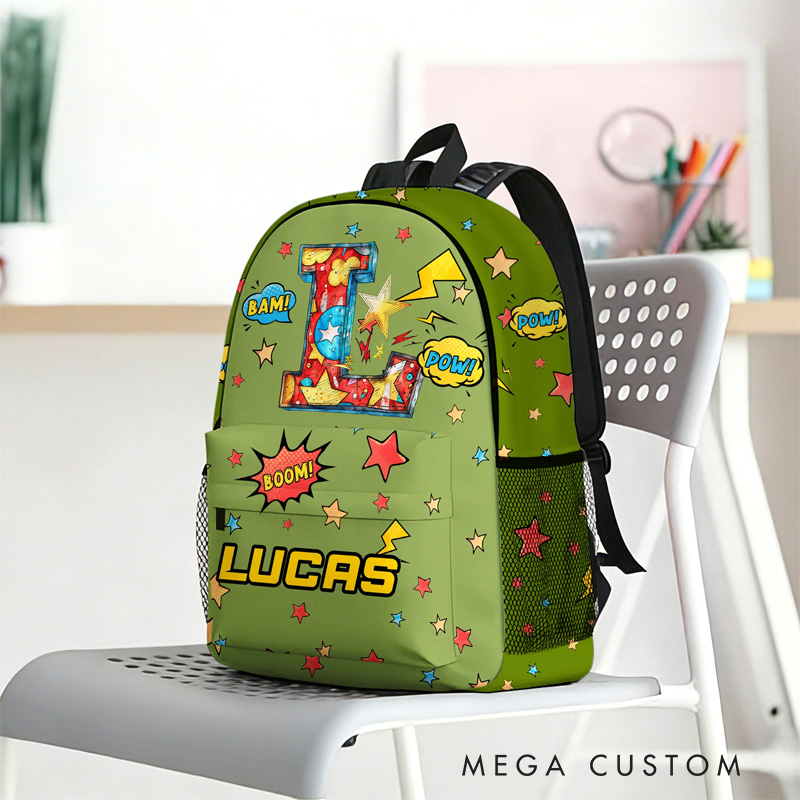 Personalized Anime Pop Art Star Boom Comic Style Backpack with Name and Initial Back to School Movie Anime Lover Gift for Boys Girls