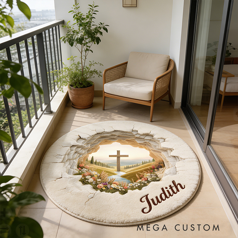 Personalize 3D Effect Easter Religious Cross Rug with Custom Name Home Decor Religious Rug for Prayer Spaces Easter Gift Religious Christian Gift
