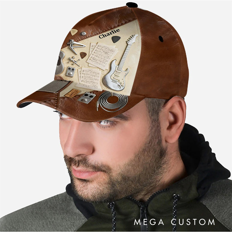 Personalized Guitarist Name 3D Print Baseball Cap With Adjustable Snap for Music Lover Perfect Music Lovers Guitar Lovers Custom Gift Hat