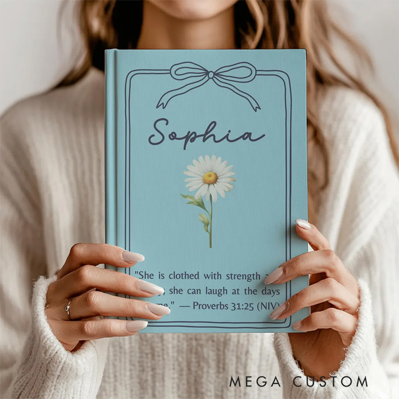 Personalized Birth Flower Bible Verse A5 Prayer Journal Notebook with Custom Name for Her Christian Gift for Women Religious Gift for Sister in Christ