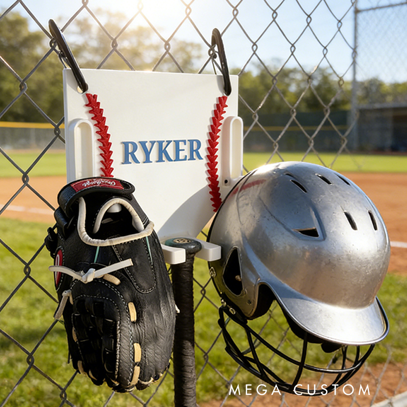 Personalized 3D-Printed Baseball Dugout Organizer for Helmets, Gloves, and Bats with Custom Name for Baseball Players