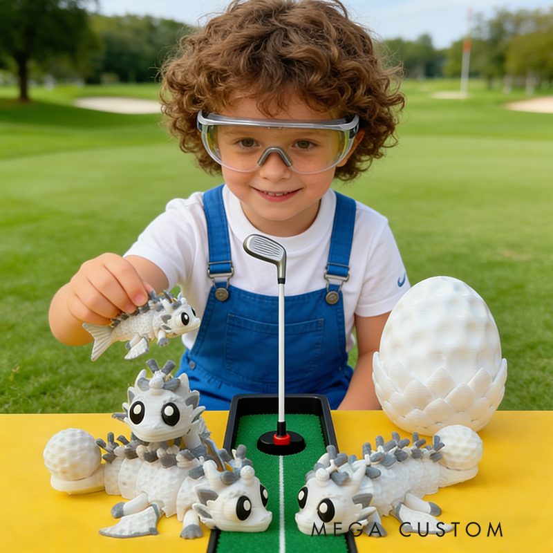 Personalized 3D Printed Golf Dragon and Egg Toy Unique Gift for Golf Lovers on Birthday 