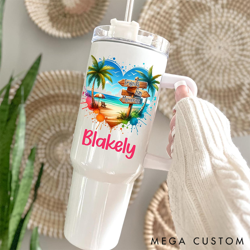 Personalized Vacation Tumbler Cruise gift Tumbler Travel Cup with Lid & Straw Custom Name Beach or Trip Gift Insulated Summer Tumbler