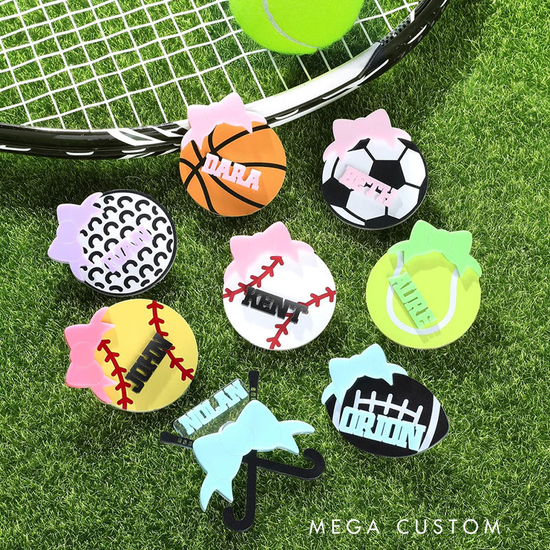 Personalized Sports Ball Bow Design Bag Charm with Name Accessories for Bag Birthday Gift for Sports Lovers