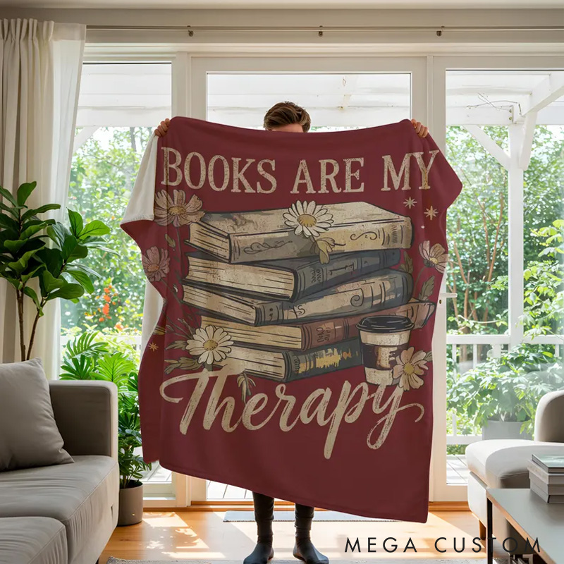 Personalized Books are My Therapy Throw Blanket Custom Bookish Blanket for Book Lovers Reader Blanket with Name for Bookworm Librarian Gift