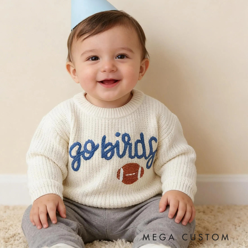 Personalized Baby Embroidered Sports Sweater Sweater Custom Name & Sports Icon Cotton Pullover for Infants and Toddlers Football Fan Gift