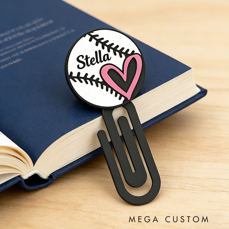 Personalized Baseball Heart Bookmark Custom Name for Reading Fans and Athletes 