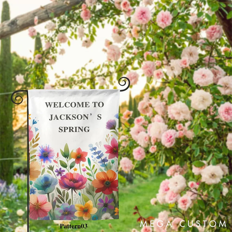 Personalized Welcome to Spring Garden Flag with Name Floral Yard Porch Decoration Gift for Gardening Lover