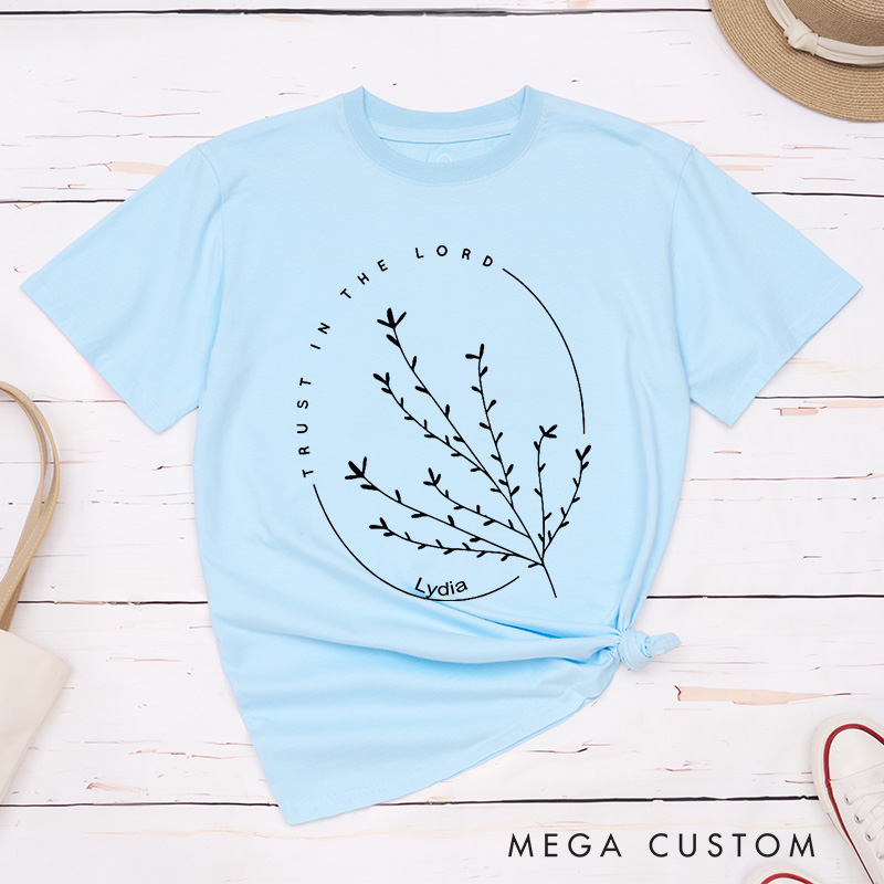 Personalized Trust in the Lord Classic T-Shirt with Delicate Branches Design Cotton Tee Sunday Church Shirt Easter Birthday Gift for Christians