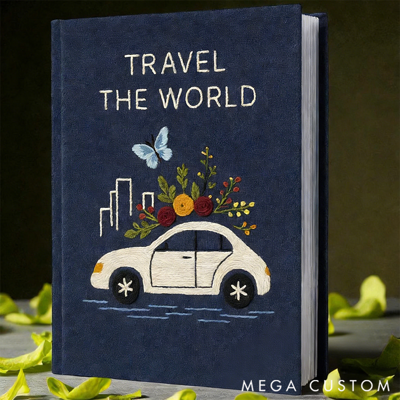 Personalized Travel Embroidered Photo Album Handmade Travel Memory Book Adventure Keepsake Album Vacation Photo Book Wanderlust Travel Unique Gift for Traveling Lover